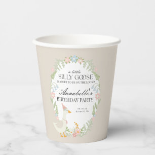 Beige Albern Gänse Floral Gingham Birthday Party Pappbecher