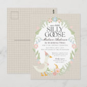 Beige Albern Gänse Floral Gingham Birthday Party Postkarte (Vorne/Hinten)