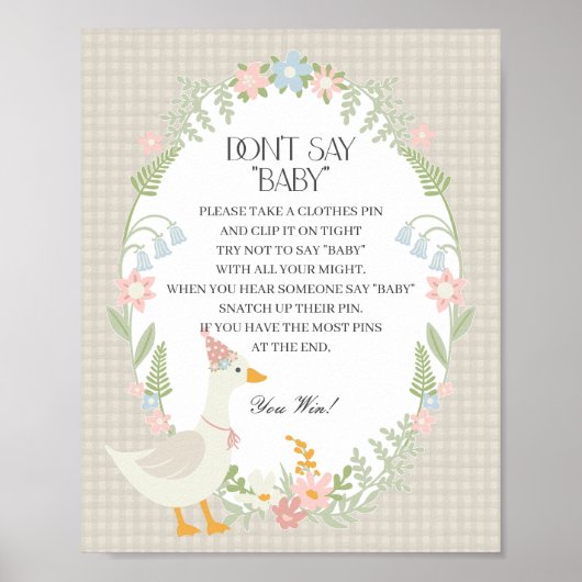 Beige Albern Gänse Floral Gingham Dont Say Baby Poster (Vorne)
