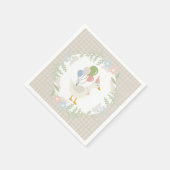 Beige Albern Gänse Floral Gingham Paper Serviette (Ecke)