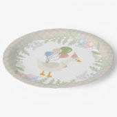 Beige Albern Gänse Floral Gingham Party Pappteller (Schrägansicht)