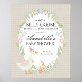 Beige Albern Gänse Gingham Baby Dusche Begrüßungsz Poster