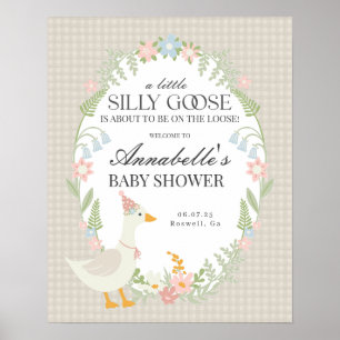 Beige Albern Gänse Gingham Baby Dusche Begrüßungsz Poster