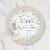 Beige Albern Gänse Gingham Baby Dusche Geschenkanhänger (Rückseite)