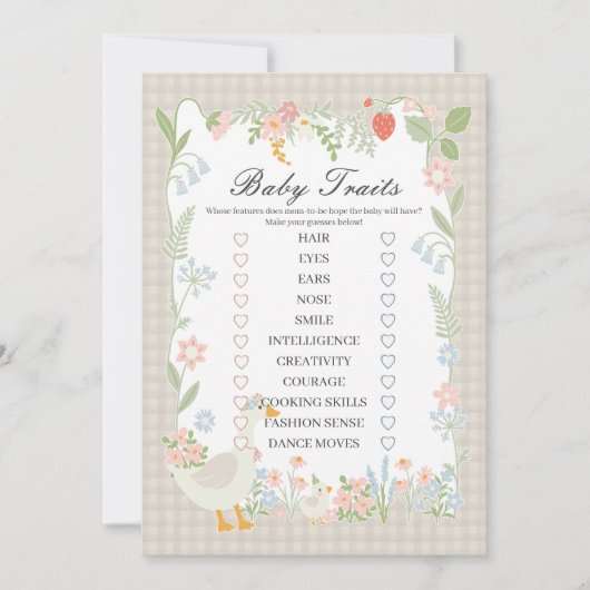 Beige Albern Gänse Gingham Baby Tracks Spiel Einladung (Vorderseite)