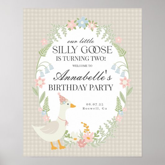 Beige Albern Goose Gingham Birthday Willkommenszei Poster (Vorne)