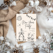 Beige and Black Doodle Simple New Year's Eve Party Einladung