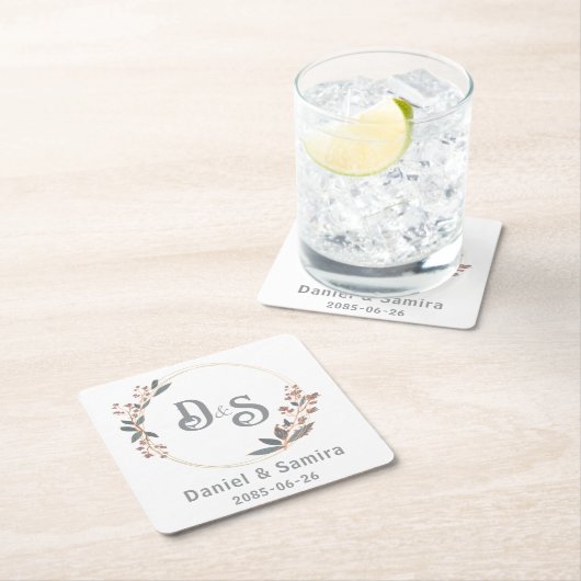 Beige and Blue Floral Custom Name Elegant Rechteckiger Pappuntersetzer (Vor Ort)