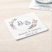 Beige and Blue Floral Custom Name Elegant Rechteckiger Pappuntersetzer (angewinkelt)