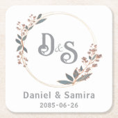 Beige and Blue Floral Custom Name Elegant Rechteckiger Pappuntersetzer (Vorderseite)