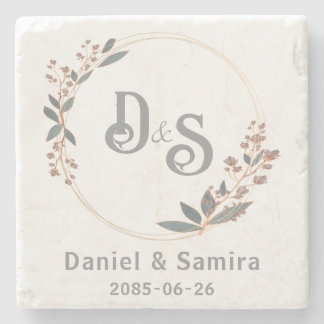 Beige and Blue Floral Custom Name Elegant Steinuntersetzer