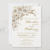 Beige and Boho Flowers Wedding Invitation Einladung (Vorderseite)