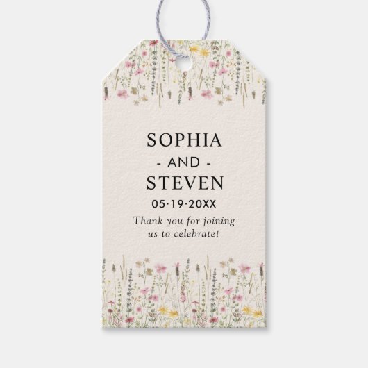 Beige and Boho Wildflower Wedding  Geschenkanhänger (Vorderseite)