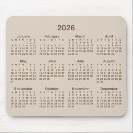 Beige and Brown 2026 Calendar Mousepad
