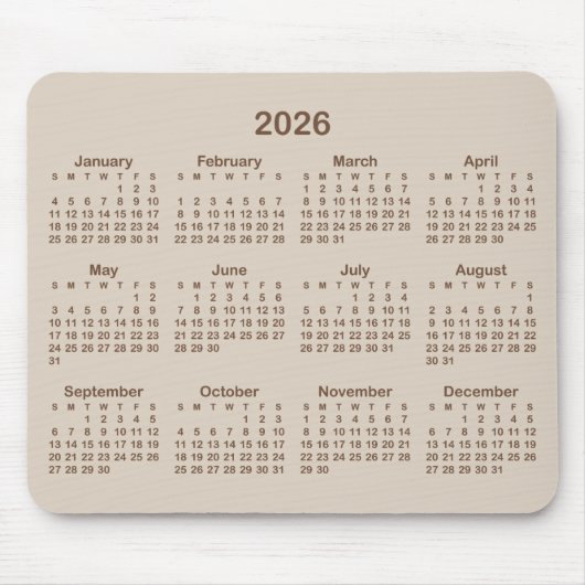 Beige and Brown 2026 Calendar Mousepad (Vorne)