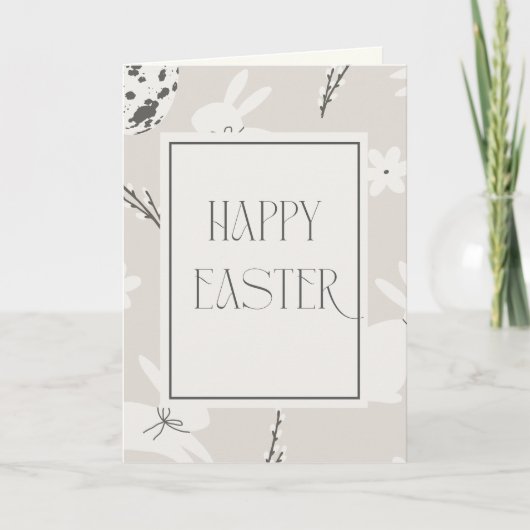 Beige and Cream Easter Bunny Pattern Holiday Card Dankeskarte (Vorderseite)