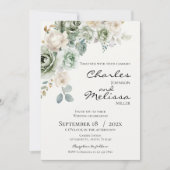 Beige and green Flowers Wedding Invitation Einladung (Vorderseite)