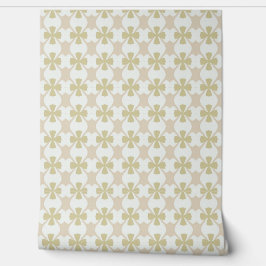 Beige and olive retro clover pattern on white tapete