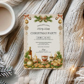 Beige and Pine Greenery Ribbon Christmas Party Einladung