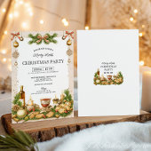 Beige and Pine Greenery Ribbon Christmas Party Einladung