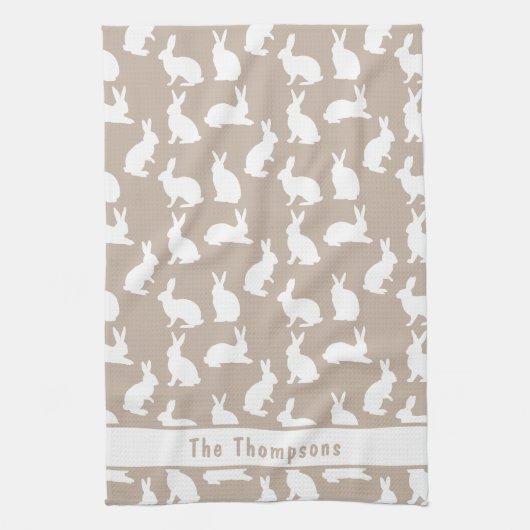 Beige And White Bunny Pattern And Name Easter Geschirrtuch (Vertikal)