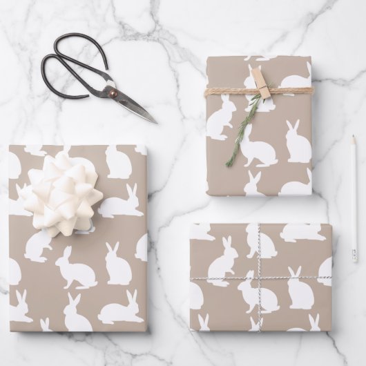 Beige And White Bunny Pattern Modern Easter Geschenkpapier Set (Vorderseite)