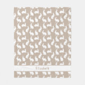 Beige And White Bunny Pattern With Name Easter Fleecedecke (Vorderseite)