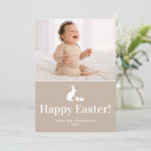 Beige And White Bunny With Custom Photo Easter Karte (Stehend Vorderseite)