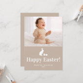 Beige And White Bunny With Custom Photo Easter Karte (Vorderseite/Rückseite Beispiel)