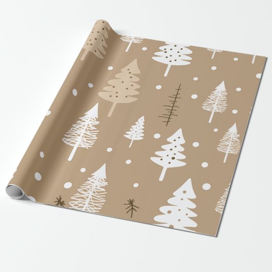 Beige And White Christmas Tree Geschenkpapier (Ungerollt)