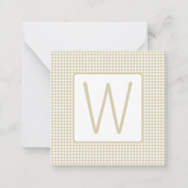 Beige and White Gingham Plaid Monogram Mitteilungskarte