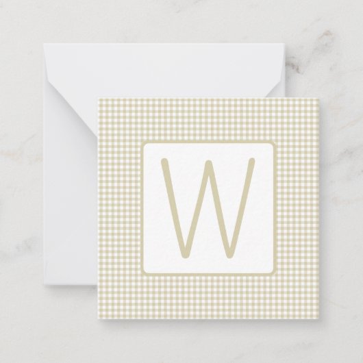 Beige and White Gingham Plaid Monogram Mitteilungskarte (Vorderseite)