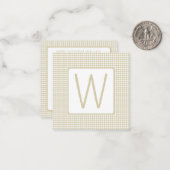 Beige and White Gingham Plaid Monogram Mitteilungskarte (Vorderseite/Rückseite Beispiel)