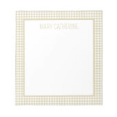 Beige and White Gingham Plaid Personalized Notizblock (Vorderseite)