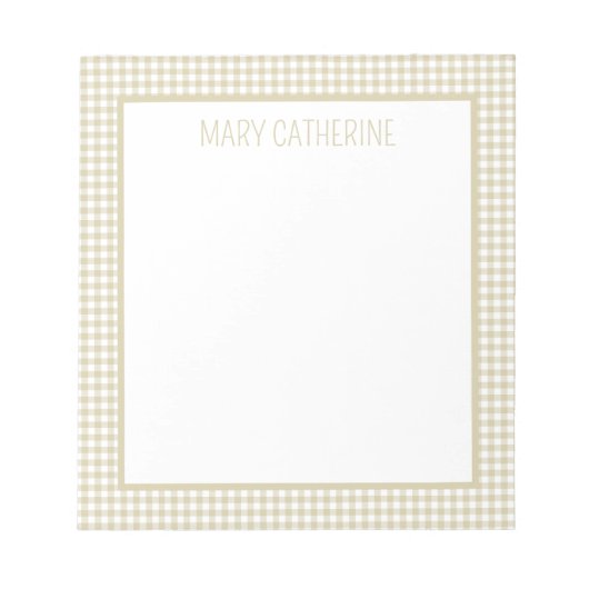 Beige and White Gingham Plaid Personalized Notizblock (Vorderseite)