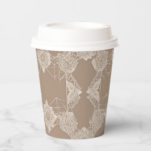 Beige and white patterns AI art  Pappbecher (Vorderseite)