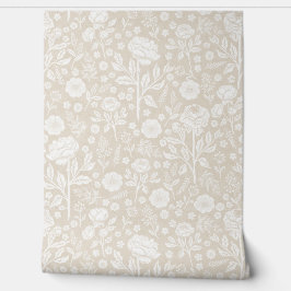 Beige and White Peonies Hand-Drawn Florals Tapete