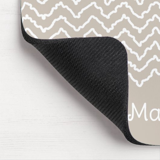 Beige And White Squiggly Chevron Zigzag Pattern Mousepad (Ecke)