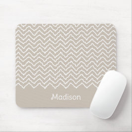 Beige And White Squiggly Chevron Zigzag Pattern Mousepad