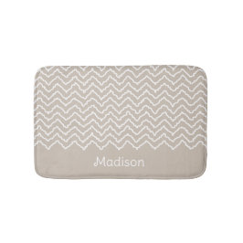 Beige And White Squiggly Chevron Zigzag With Name Badematte