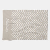Beige And White Squiggly Chevron Zigzag With Name Geschirrtuch (Horizontal)