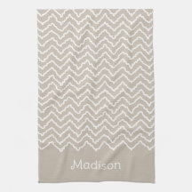 Beige And White Squiggly Chevron Zigzag With Name