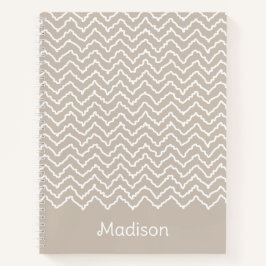 Beige And White Squiggly Chevron Zigzag With Name Notizblock