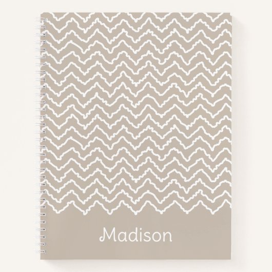 Beige And White Squiggly Chevron Zigzag With Name Notizblock (Vorderseite)