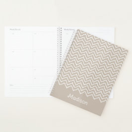 Beige And White Squiggly Chevron Zigzag With Name Planer