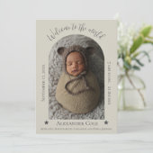 Beige Ankündigung der Geburt des Fotos mit einfach (Stehend Vorderseite)