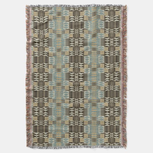 Beige Aquamarin Blue Green Taupe Brown Tribal Must Decke (Vorderseite Vertikal)