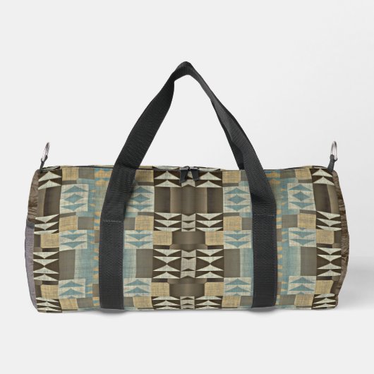 Beige Aquamarin Blue Green Taupe Brown Tribal Must Duffle Bag (Rückseite)