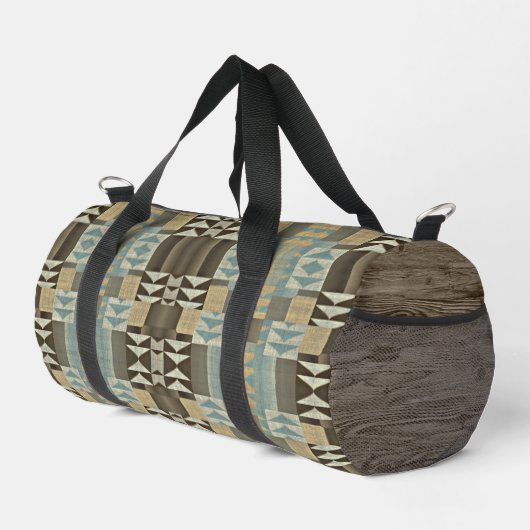 Beige Aquamarin Blue Green Taupe Brown Tribal Must Duffle Bag (Rechte Ecke)