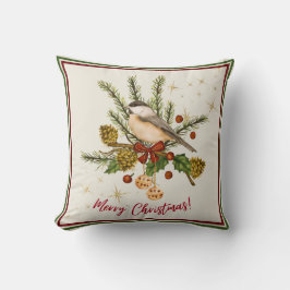 Beige AquarellIllustration Frohe Weihnachten Kissen